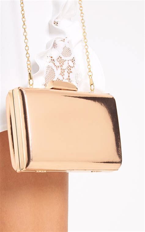 box rose gold metallic clutch|rose gold metallic clutch bag.